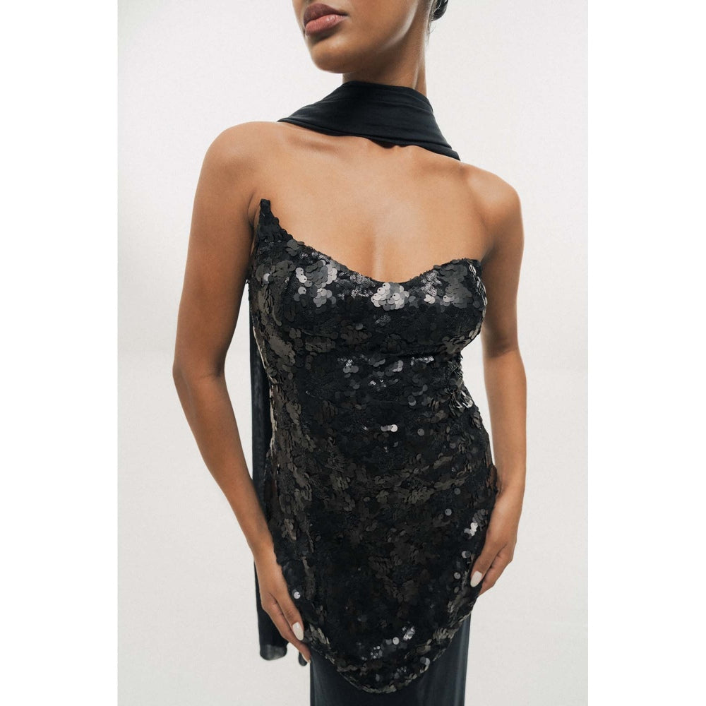 SOTBELLA Midnight Black Sequin Bodycon Maxi Dress