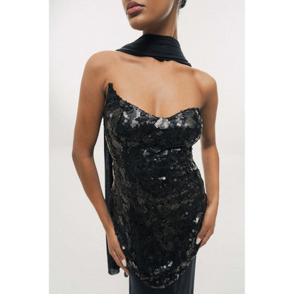 SOTBELLA Midnight Black Sequin Bodycon Maxi Dress