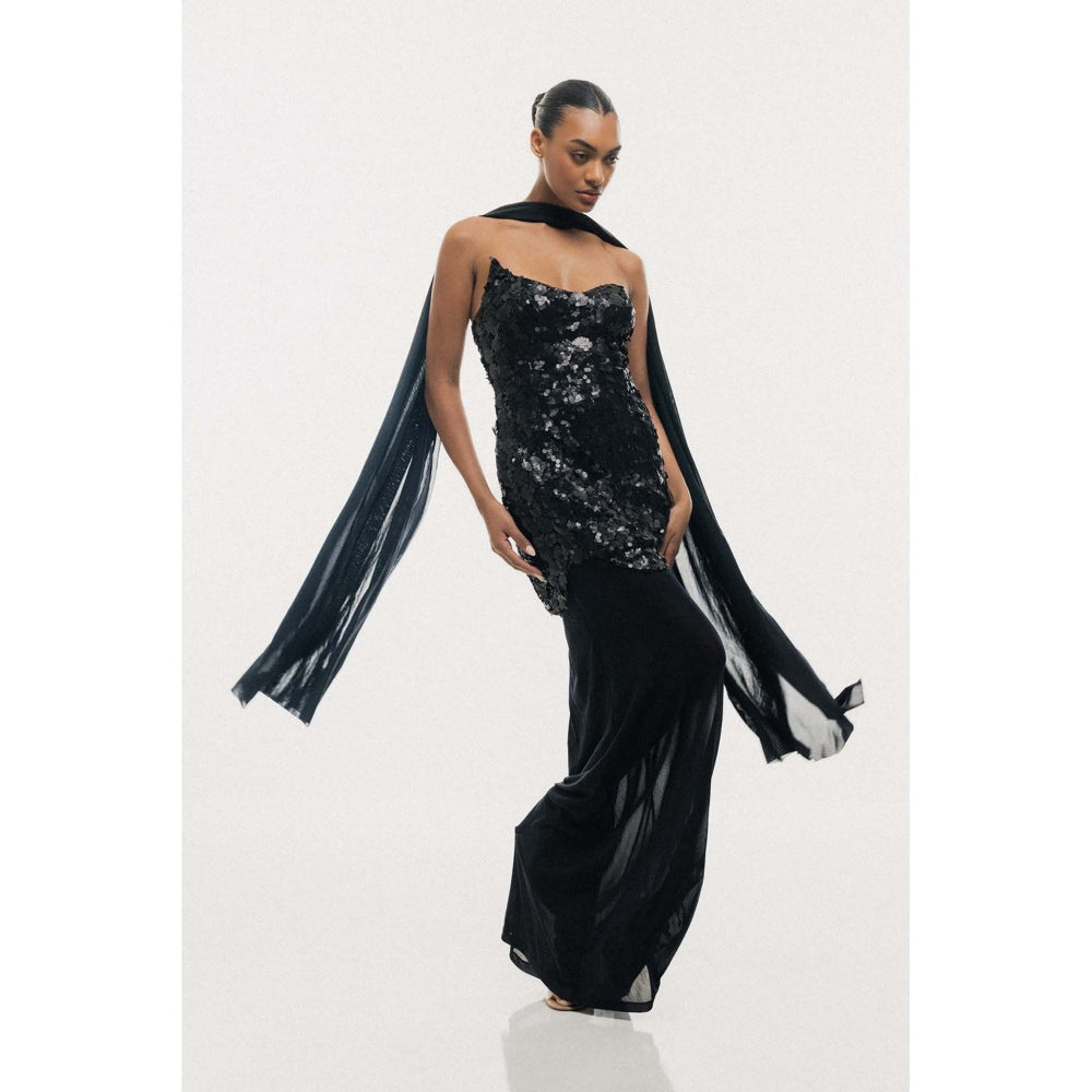 SOTBELLA Midnight Black Sequin Bodycon Maxi Dress