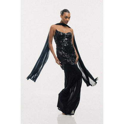 SOTBELLA Midnight Black Sequin Bodycon Maxi Dress
