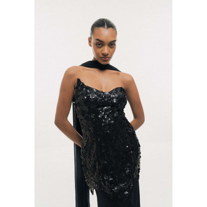 SOTBELLA Midnight Black Sequin Bodycon Maxi Dress