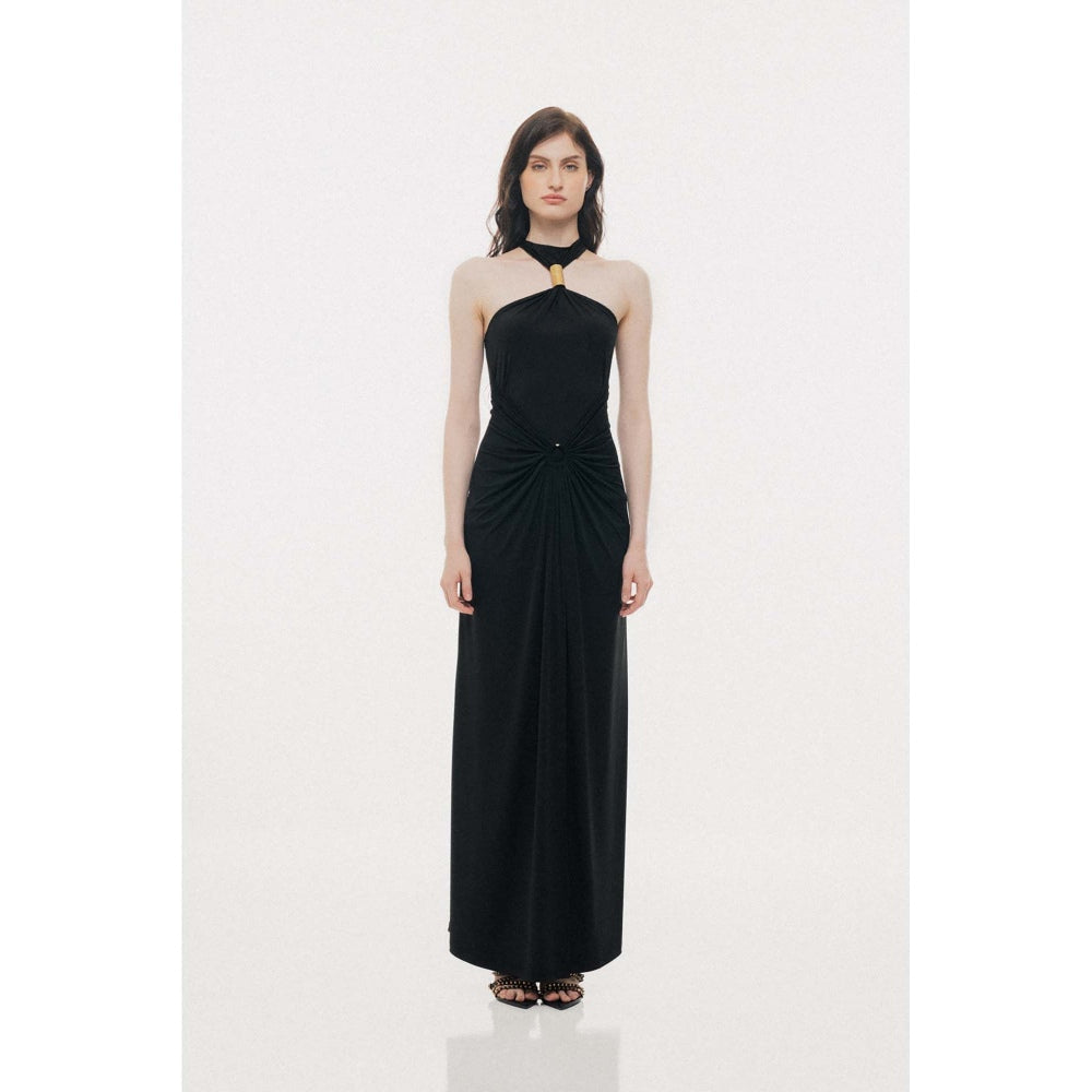 SOTBELLA Golden Cylindrical Ring Detail Bodycon Maxi Dress