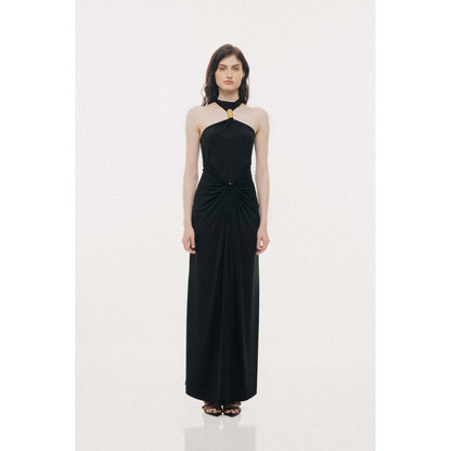 SOTBELLA Golden Cylindrical Ring Detail Bodycon Maxi Dress