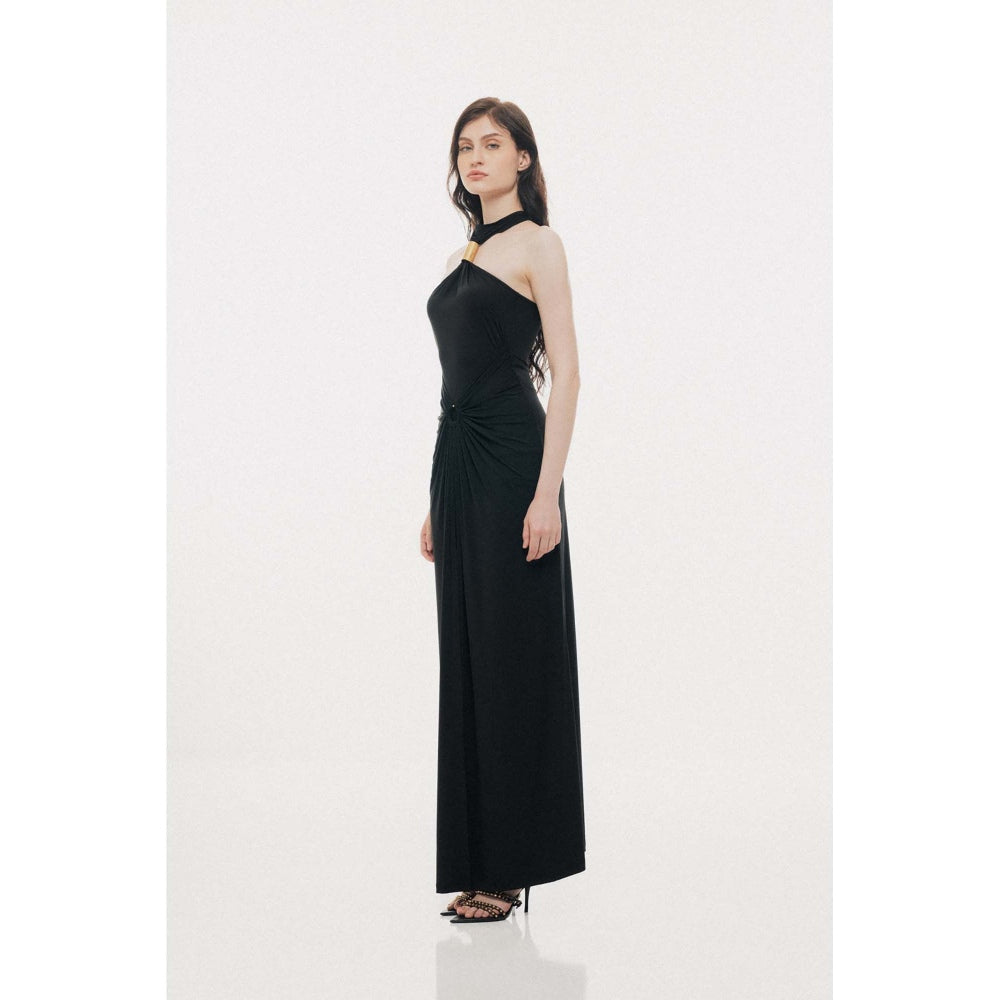 SOTBELLA Golden Cylindrical Ring Detail Bodycon Maxi Dress