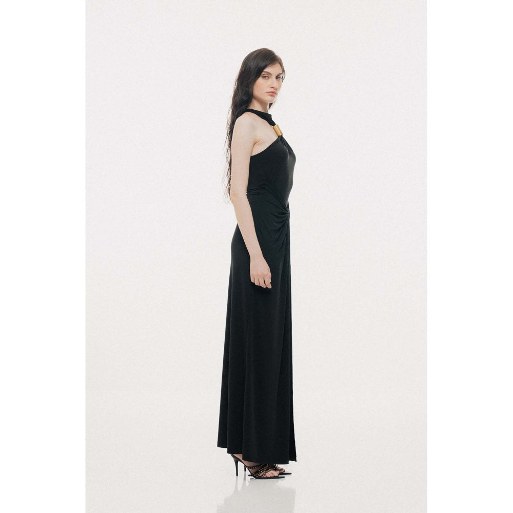 SOTBELLA Golden Cylindrical Ring Detail Bodycon Maxi Dress