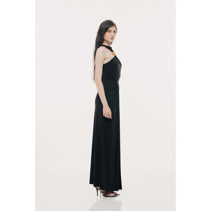 SOTBELLA Golden Cylindrical Ring Detail Bodycon Maxi Dress