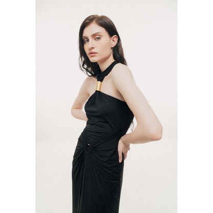 SOTBELLA Golden Cylindrical Ring Detail Bodycon Maxi Dress