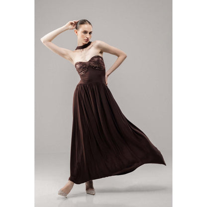 SOTBELLA Glow Brown Sequin Flared Maxi Dress