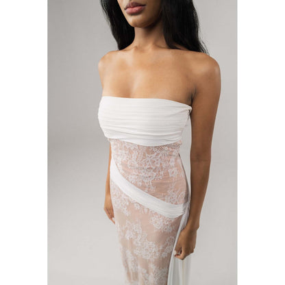 SOTBELLA White Lace Bodycon Maxi Dress