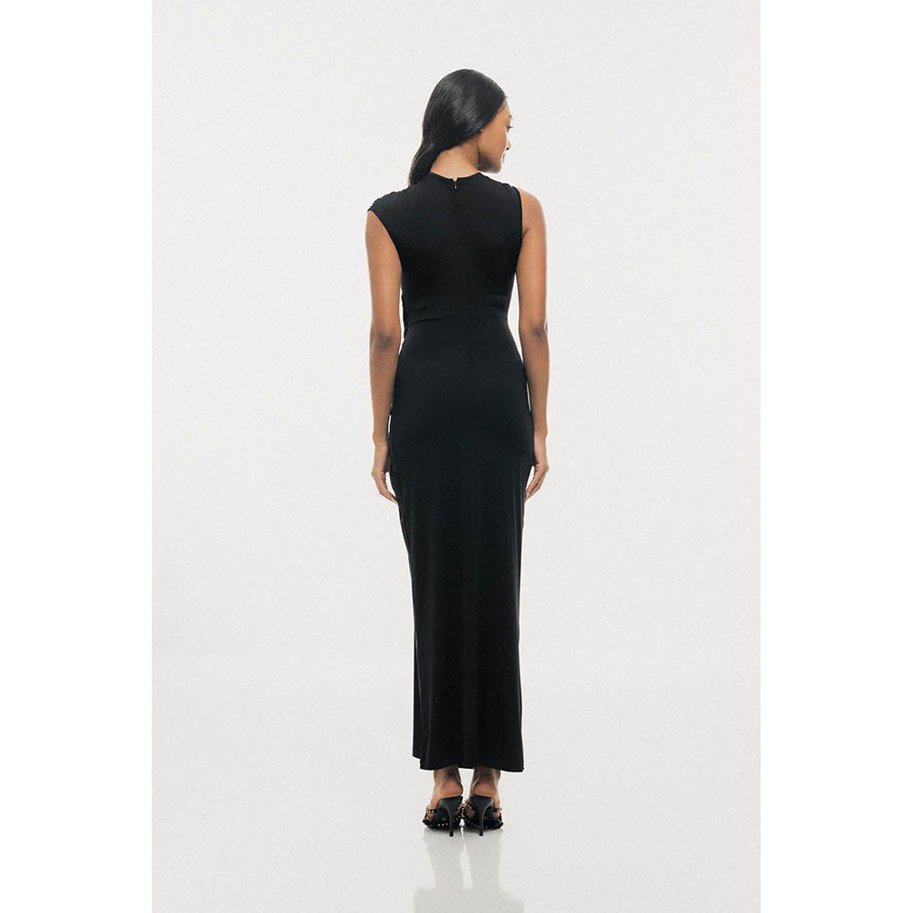 SOTBELLA Bloom Black Flared with Sun Brooch Maxi Dress