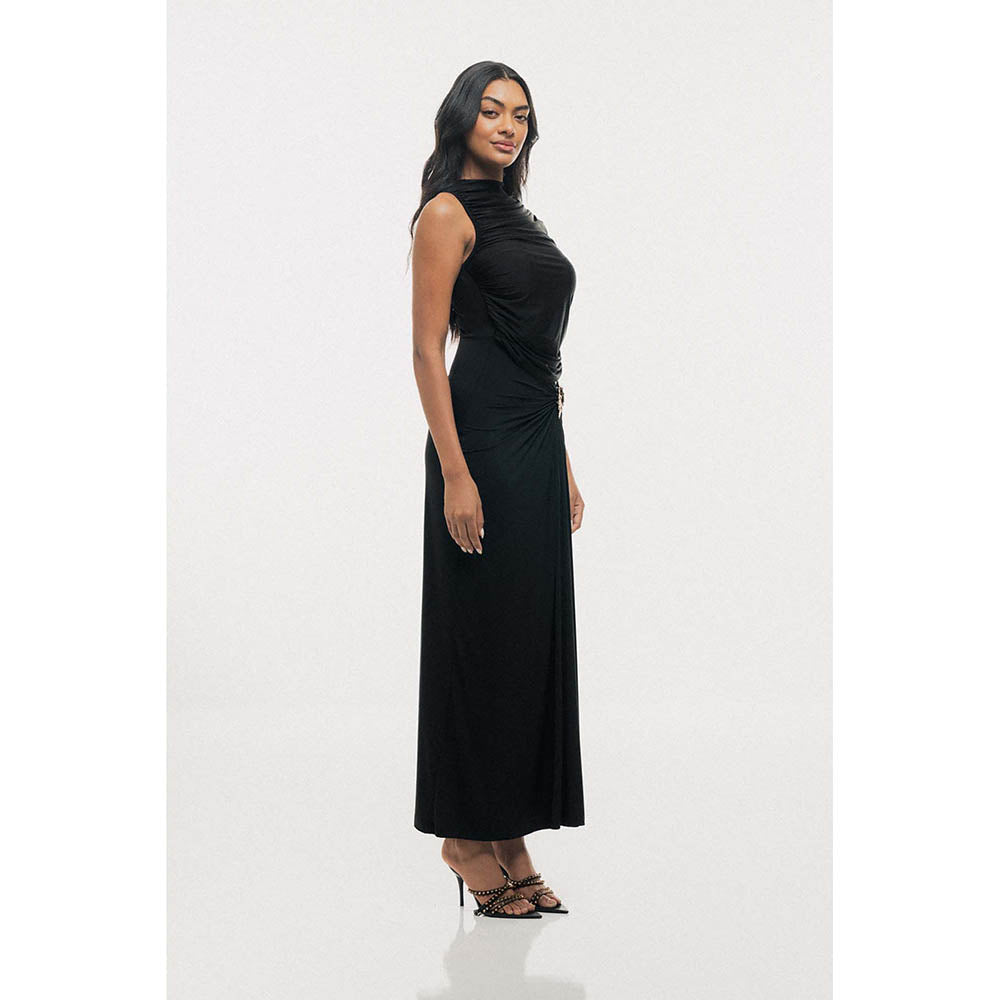 SOTBELLA Bloom Black Flared with Sun Brooch Maxi Dress