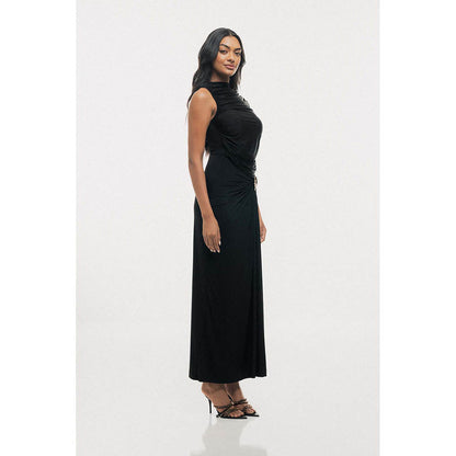 SOTBELLA Bloom Black Flared with Sun Brooch Maxi Dress