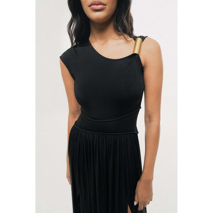 SOTBELLA One-Shoulder Pleated Maxi Dress