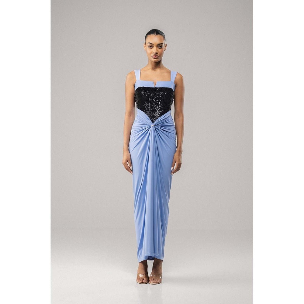 SOTBELLA Ruche Sequin-Bodice Draped Dress