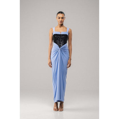SOTBELLA Ruche Sequin-Bodice Draped Dress