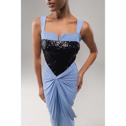 SOTBELLA Ruche Sequin-Bodice Draped Dress