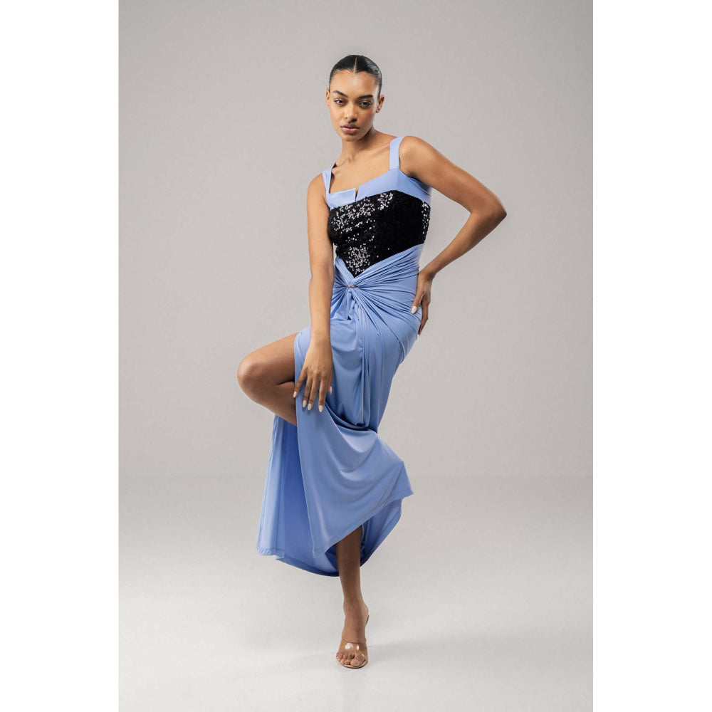 SOTBELLA Ruche Sequin-Bodice Draped Dress