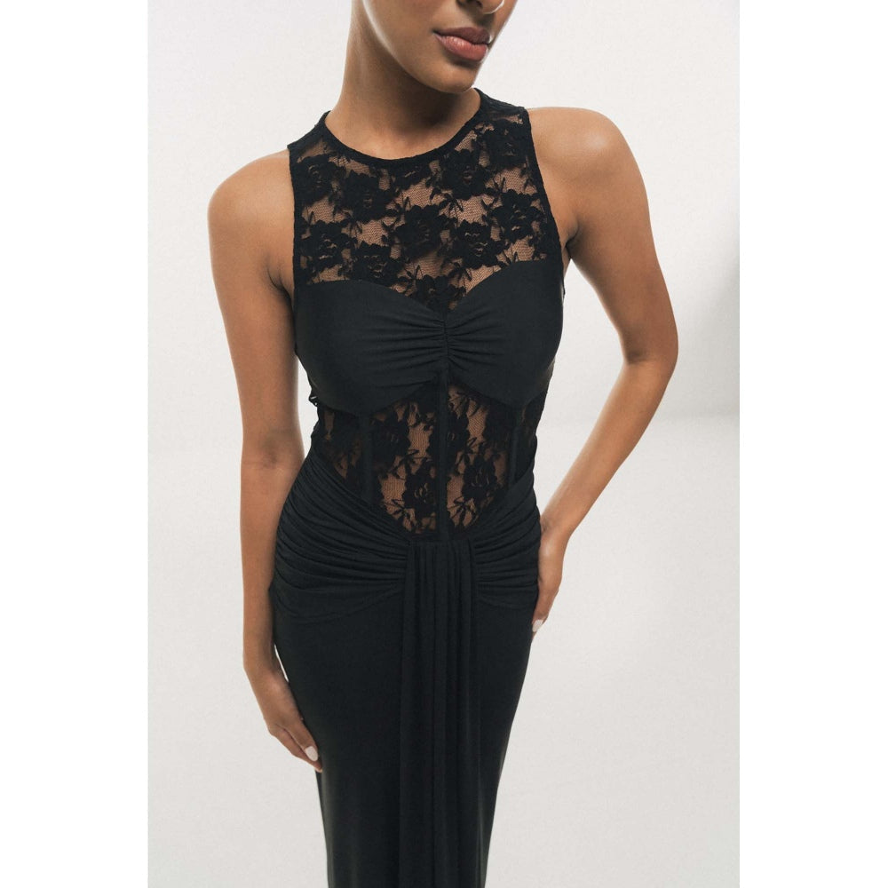SOTBELLA Lace Illusion Drape Maxi Dress