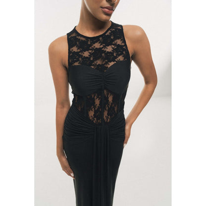 SOTBELLA Lace Illusion Drape Maxi Dress