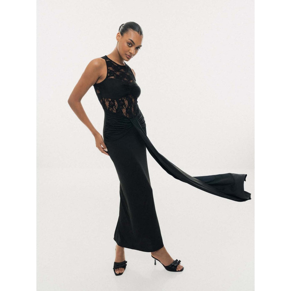 SOTBELLA Lace Illusion Drape Maxi Dress