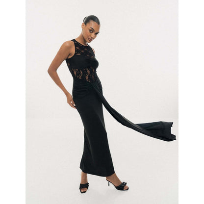SOTBELLA Lace Illusion Drape Maxi Dress