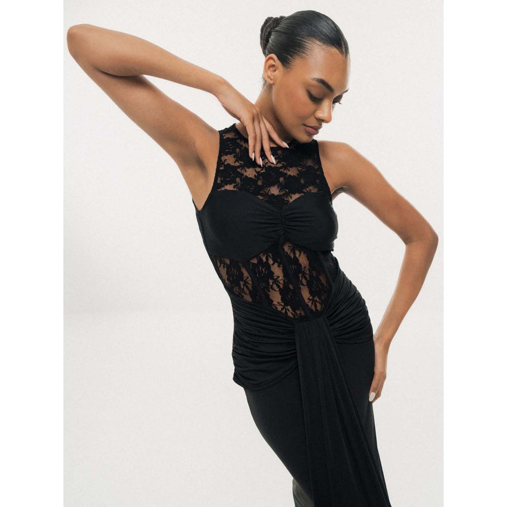 SOTBELLA Lace Illusion Drape Maxi Dress