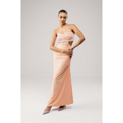 SOTBELLA Peach Embellished Bodice Maxi Dress