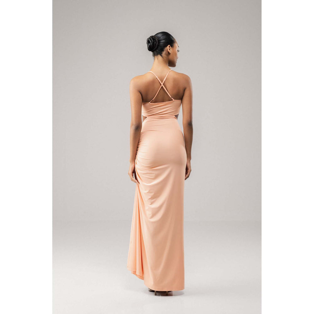 SOTBELLA Peach Embellished Bodice Maxi Dress