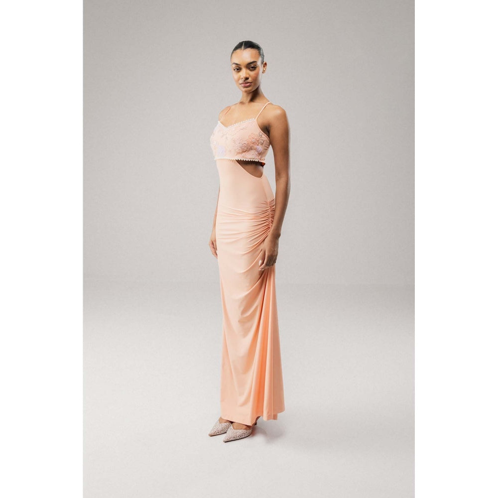 SOTBELLA Peach Embellished Bodice Maxi Dress