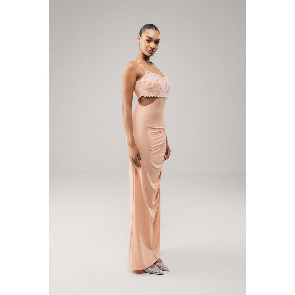 SOTBELLA Peach Embellished Bodice Maxi Dress