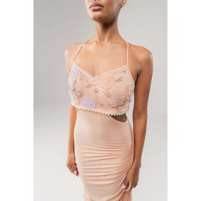 SOTBELLA Peach Embellished Bodice Maxi Dress