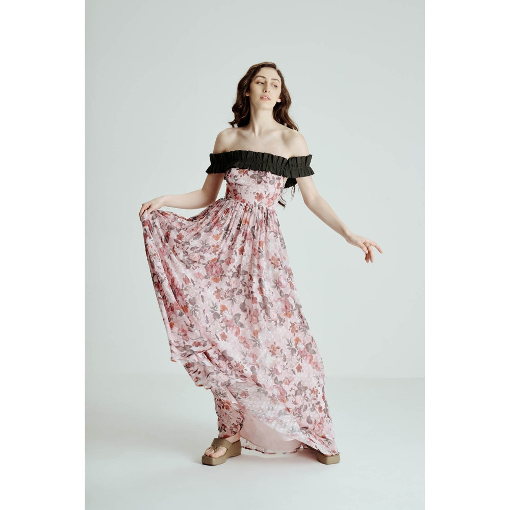 SOTBELLA Pink Off Shoulder Floral Maxi Dress