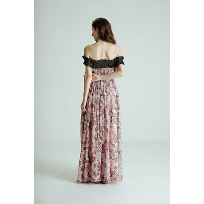 SOTBELLA Pink Off Shoulder Floral Maxi Dress