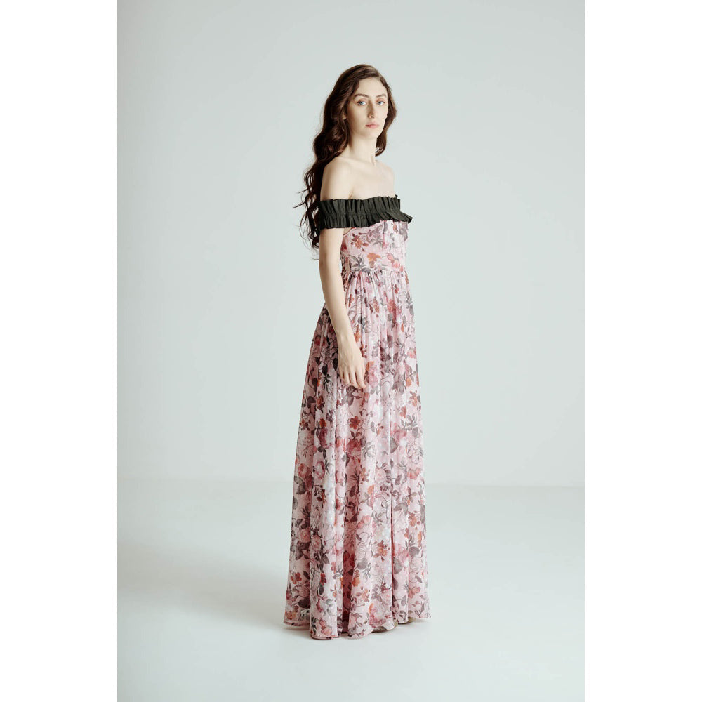 SOTBELLA Pink Off Shoulder Floral Maxi Dress