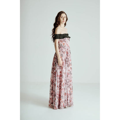 SOTBELLA Pink Off Shoulder Floral Maxi Dress
