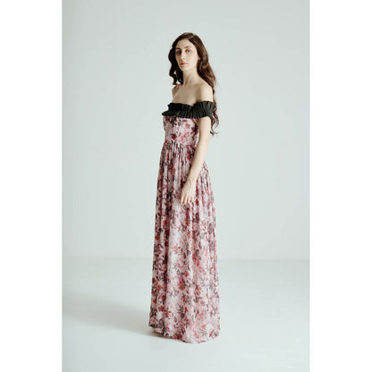 SOTBELLA Pink Off Shoulder Floral Maxi Dress