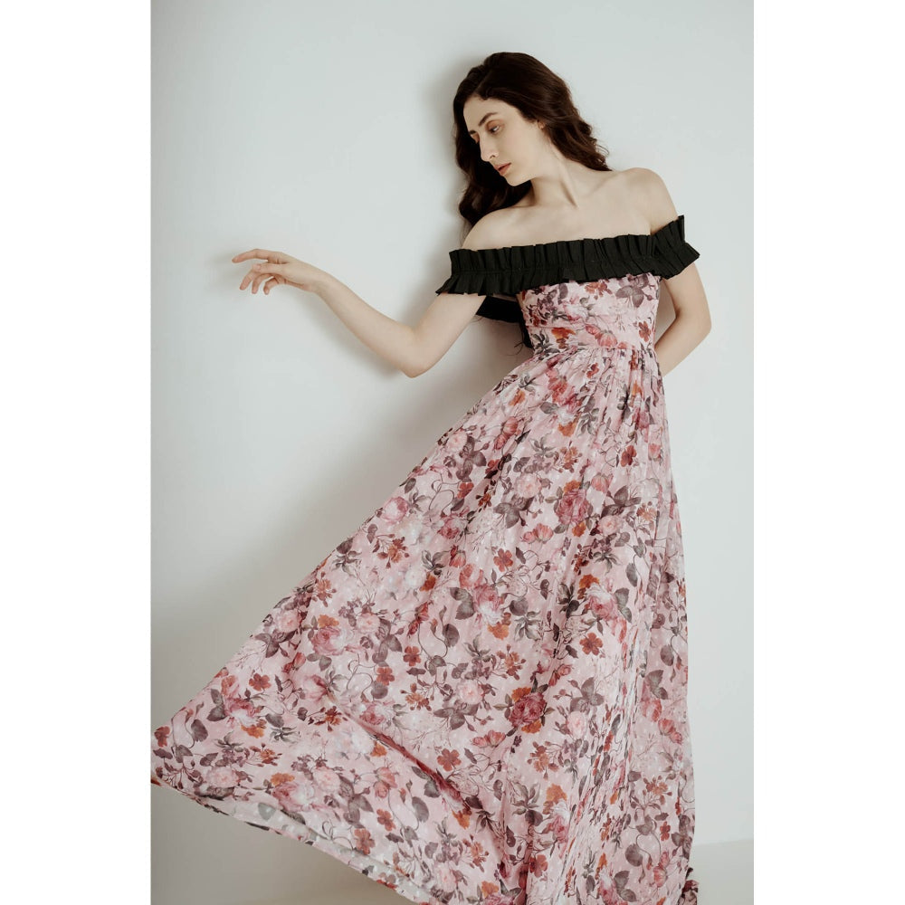 SOTBELLA Pink Off Shoulder Floral Maxi Dress