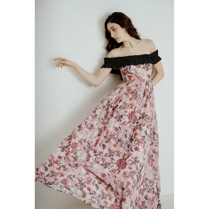 SOTBELLA Pink Off Shoulder Floral Maxi Dress