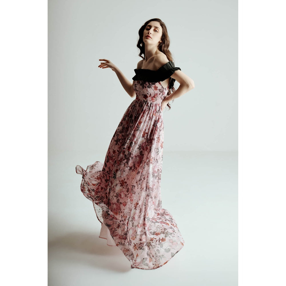 SOTBELLA Pink Off Shoulder Floral Maxi Dress