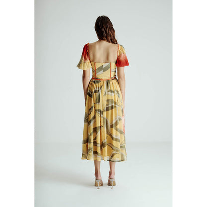 SOTBELLA Yellow Printed Midi Dress