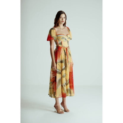 SOTBELLA Yellow Printed Midi Dress