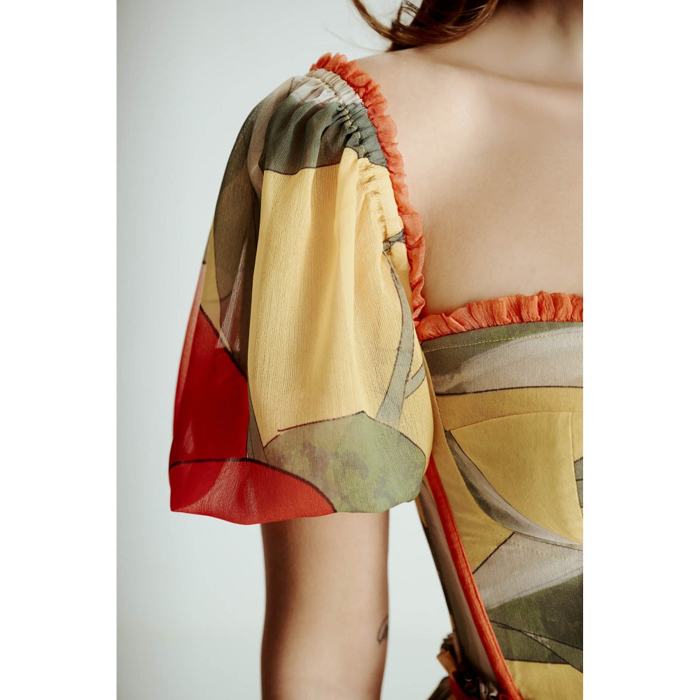 SOTBELLA Yellow Printed Midi Dress