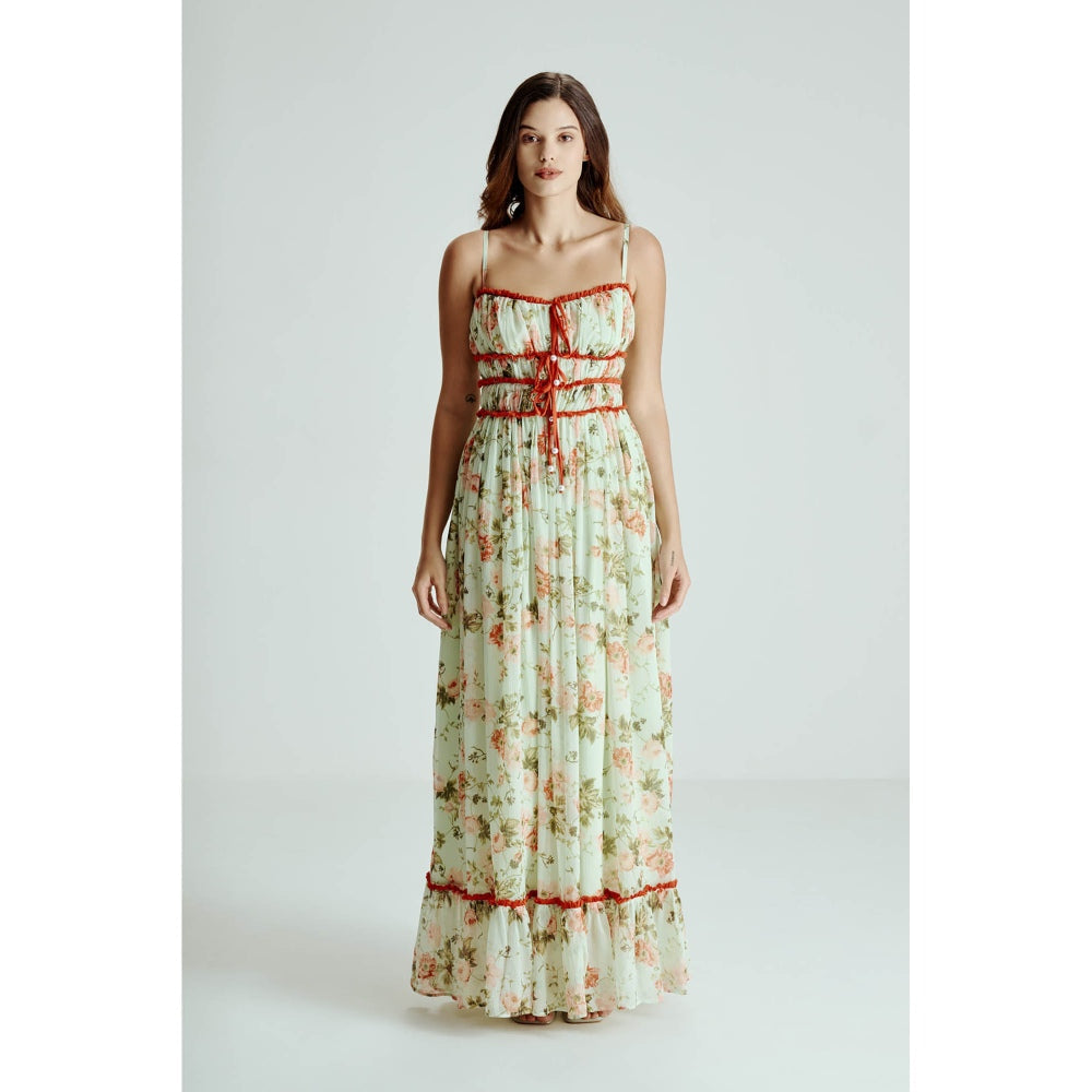 SOTBELLA Green Mint Floral Drape Maxi Dress