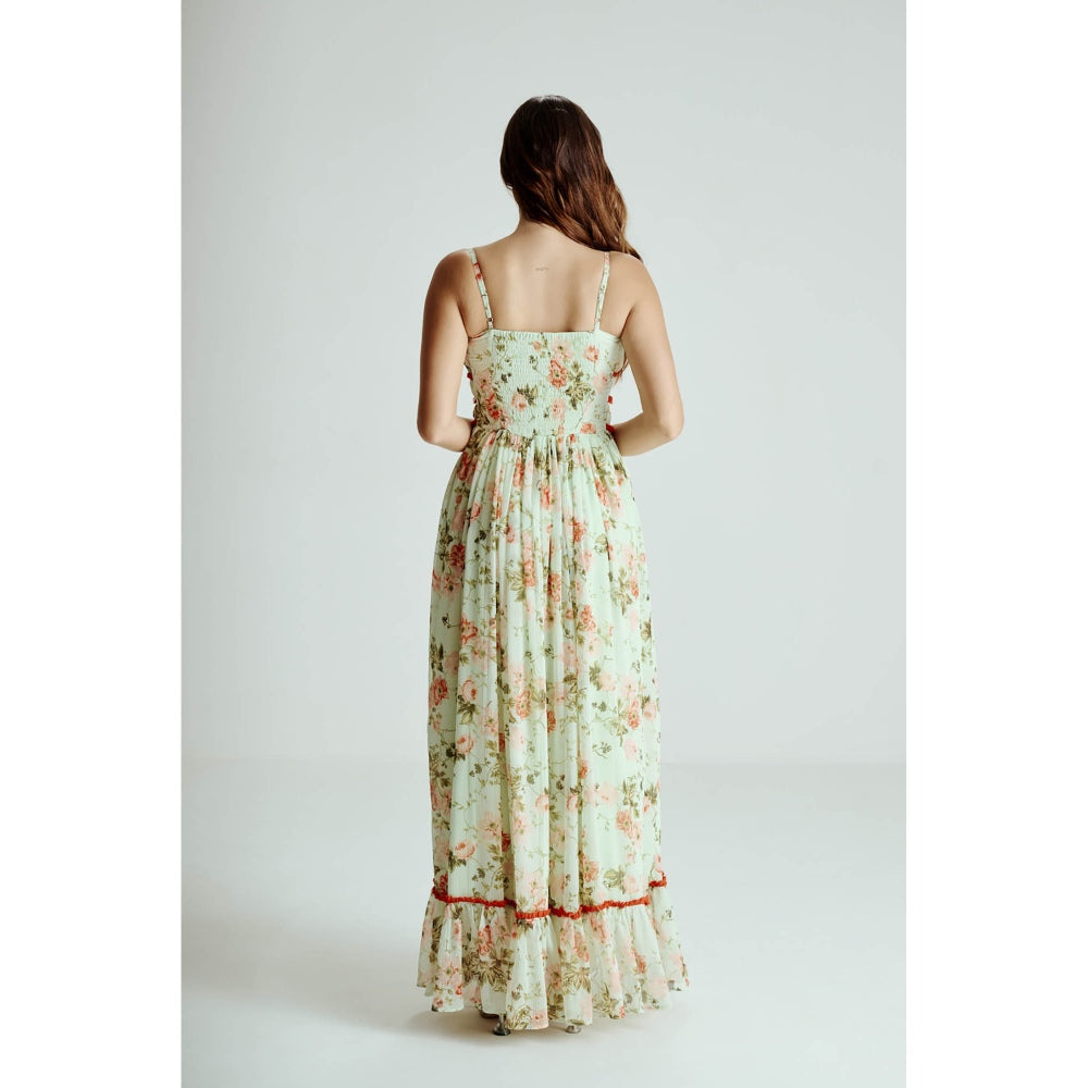SOTBELLA Green Mint Floral Drape Maxi Dress