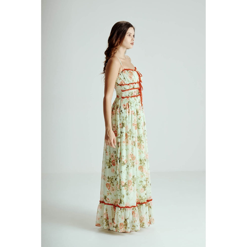 SOTBELLA Green Mint Floral Drape Maxi Dress