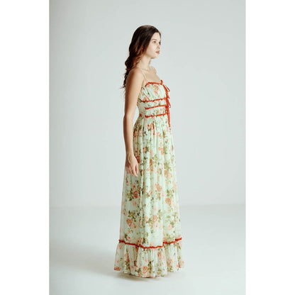 SOTBELLA Green Mint Floral Drape Maxi Dress