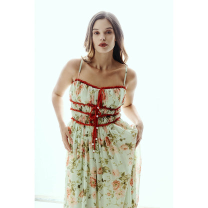 SOTBELLA Green Mint Floral Drape Maxi Dress