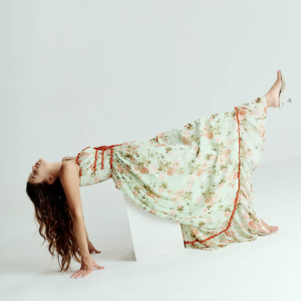 SOTBELLA Green Mint Floral Drape Maxi Dress