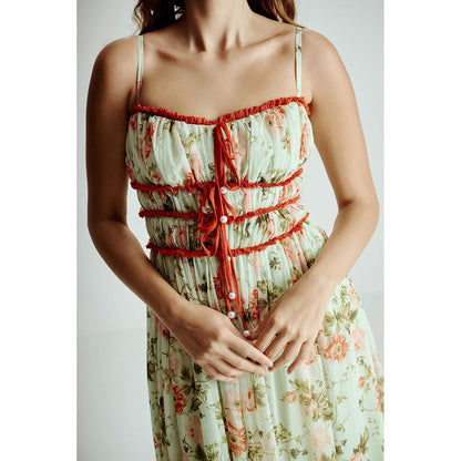 SOTBELLA Green Mint Floral Drape Maxi Dress