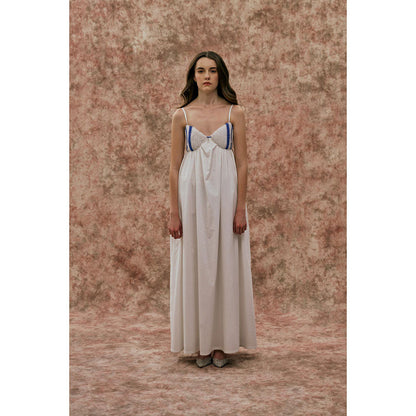 SOTBELLA White Maxi Dress with Pearl Detail